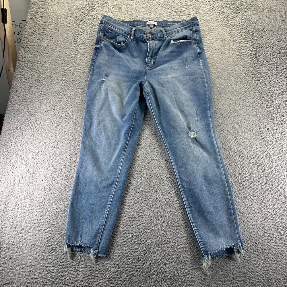 Nicole Miller Soho Jeans Womens 14 Blue Denim Ankle Skinny High-Rise Raw Hem